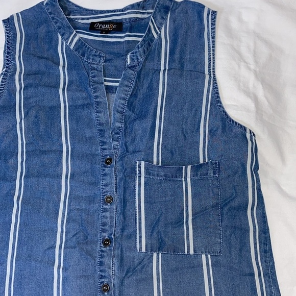 Women’s Tencel‎ white&blue midi sleeveless shirt dress Sz small - Picture 8 of 11